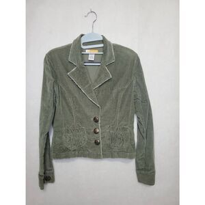 Tulle Army Olive Green Corduroy Distressed Short Blazer Jacket Y2K Grunge
